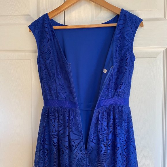 London Times Blue Lace Dress - Size 4P - Picture 6 of 16